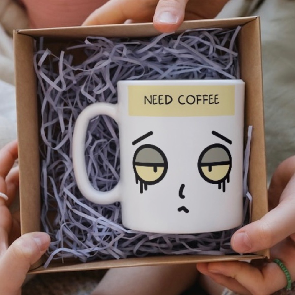 Expressive 'Need Coffee' Face Mug - Wake Up and Energize!